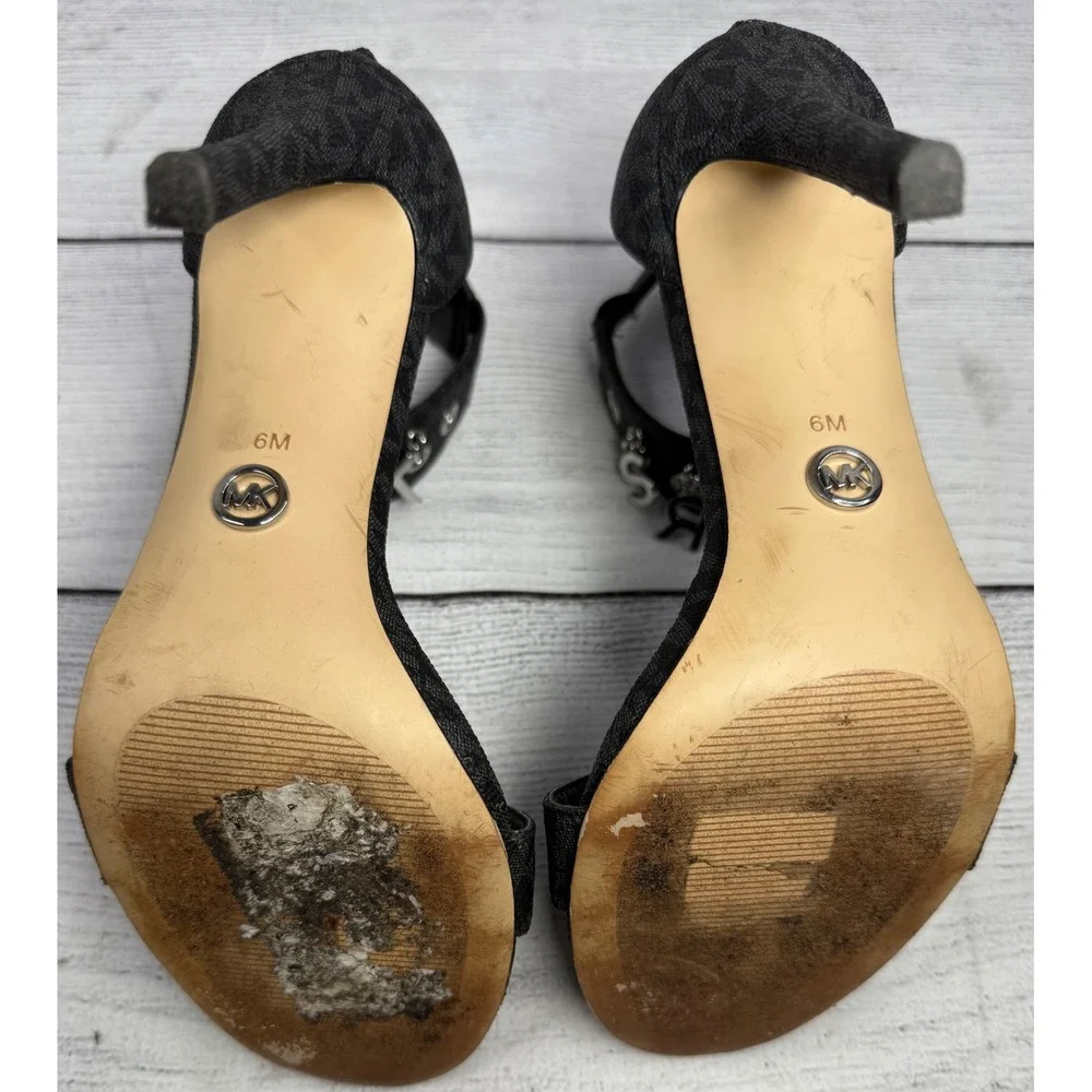 Michael Kors Black Kelli Logo‎ Charm Ankle Strap Heeled Sandals Size 6M